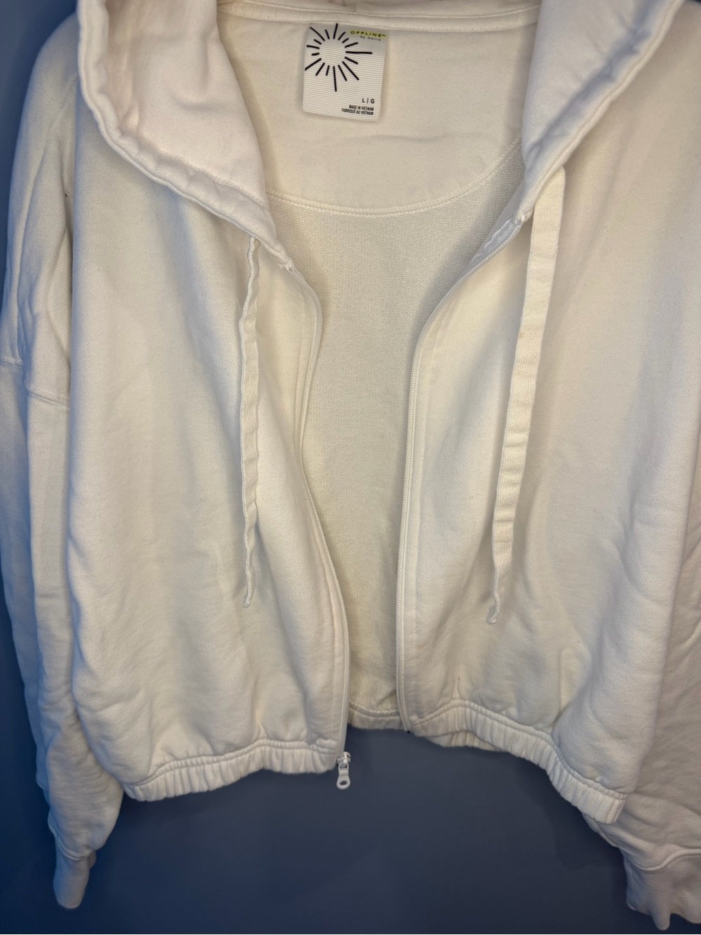 OFFLINE BY AERIE White Cropped Hoodie full zip L - Picture 4 of 9